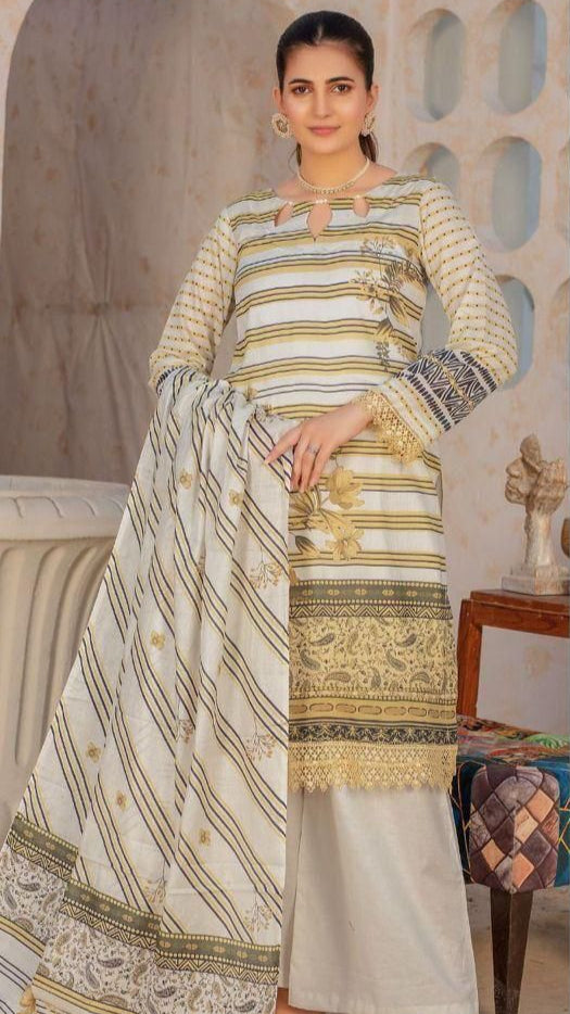 Unstiched Lawn 3 Piece